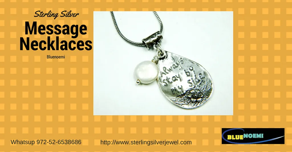Sterling Silver necklace , scripture love message Stay by my Side with a dangling pearl