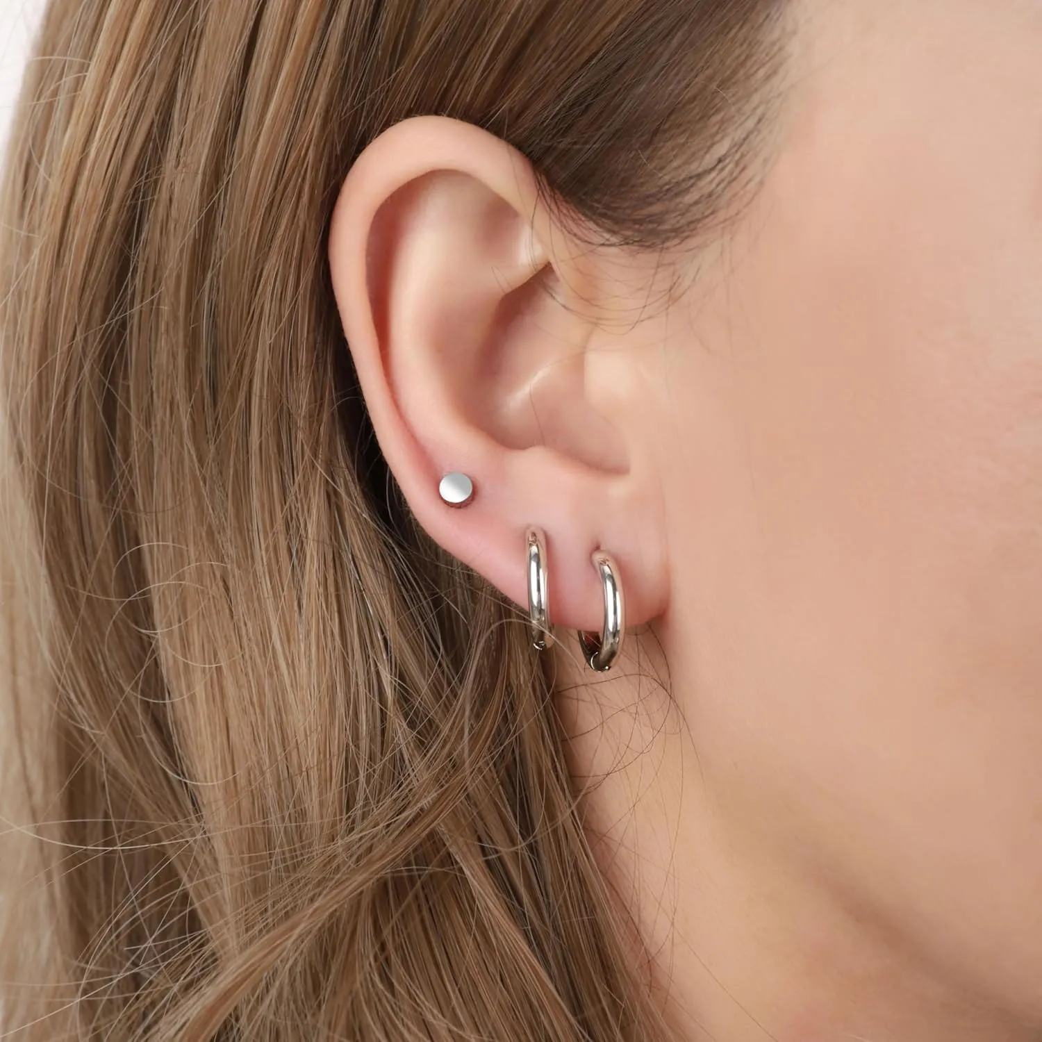 Surgical Steel Earrings Sets for Multiple Piercing Lightweight Small Huggie Hoop Earrings CZ Stud Earrings for Women Trendy Cartilage Hypoallergenic