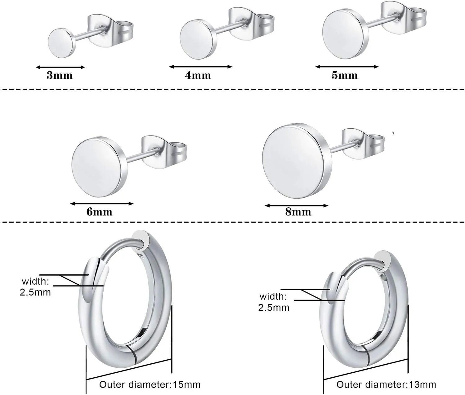 Surgical Steel Earrings Sets for Multiple Piercing Lightweight Small Huggie Hoop Earrings CZ Stud Earrings for Women Trendy Cartilage Hypoallergenic