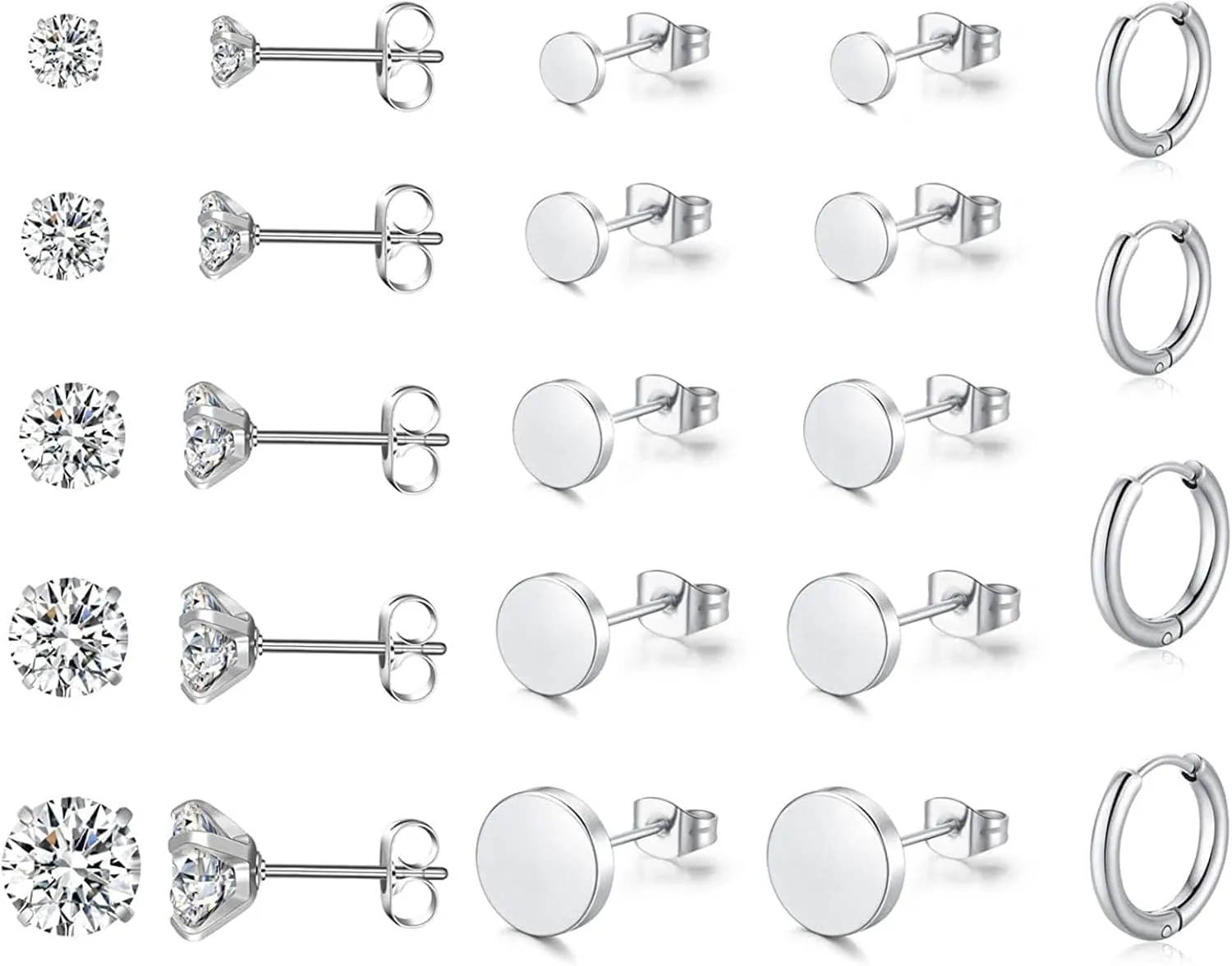 Surgical Steel Earrings Sets for Multiple Piercing Lightweight Small Huggie Hoop Earrings CZ Stud Earrings for Women Trendy Cartilage Hypoallergenic
