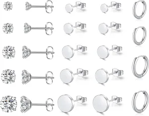 Surgical Steel Earrings Sets for Multiple Piercing Lightweight Small Huggie Hoop Earrings CZ Stud Earrings for Women Trendy Cartilage Hypoallergenic