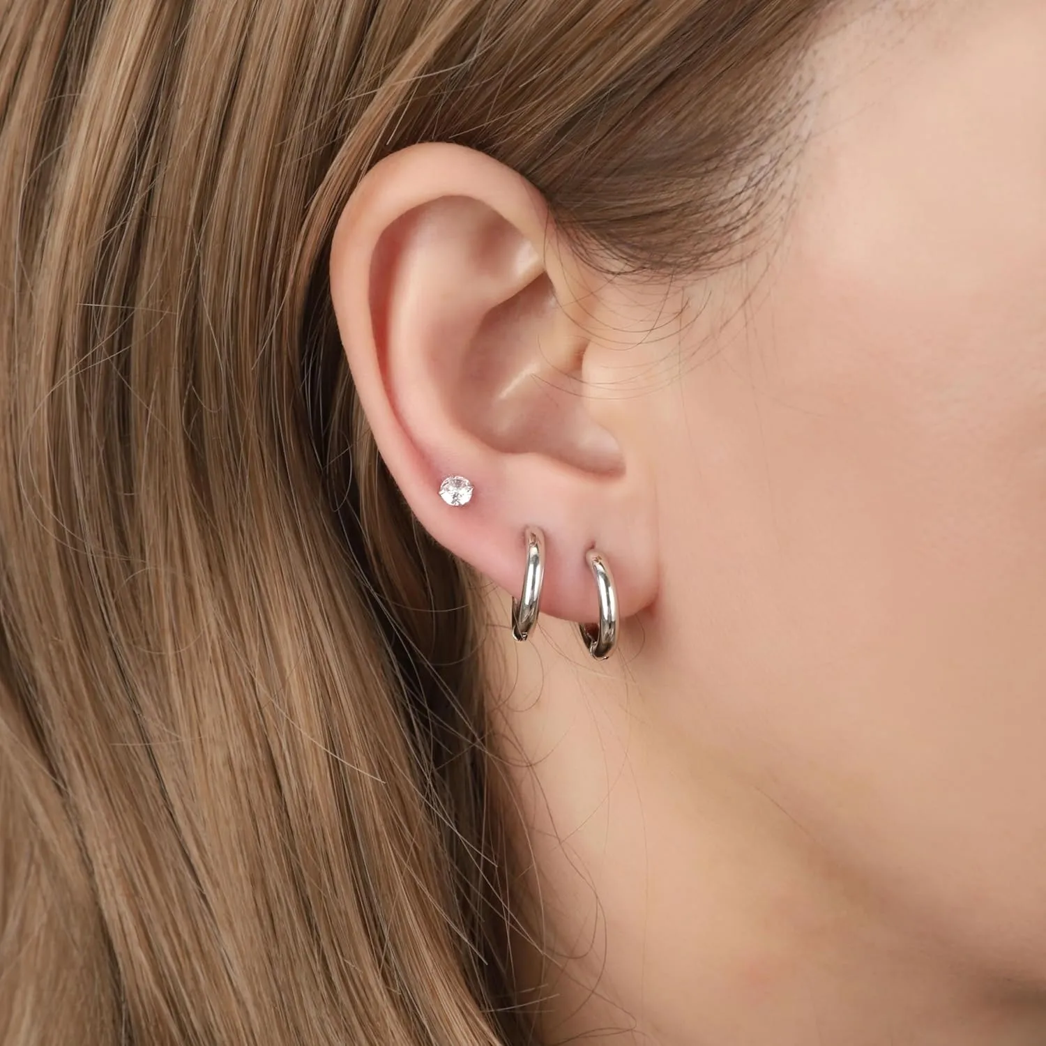 Surgical Steel Earrings Sets for Multiple Piercing Lightweight Small Huggie Hoop Earrings CZ Stud Earrings for Women Trendy Cartilage Hypoallergenic