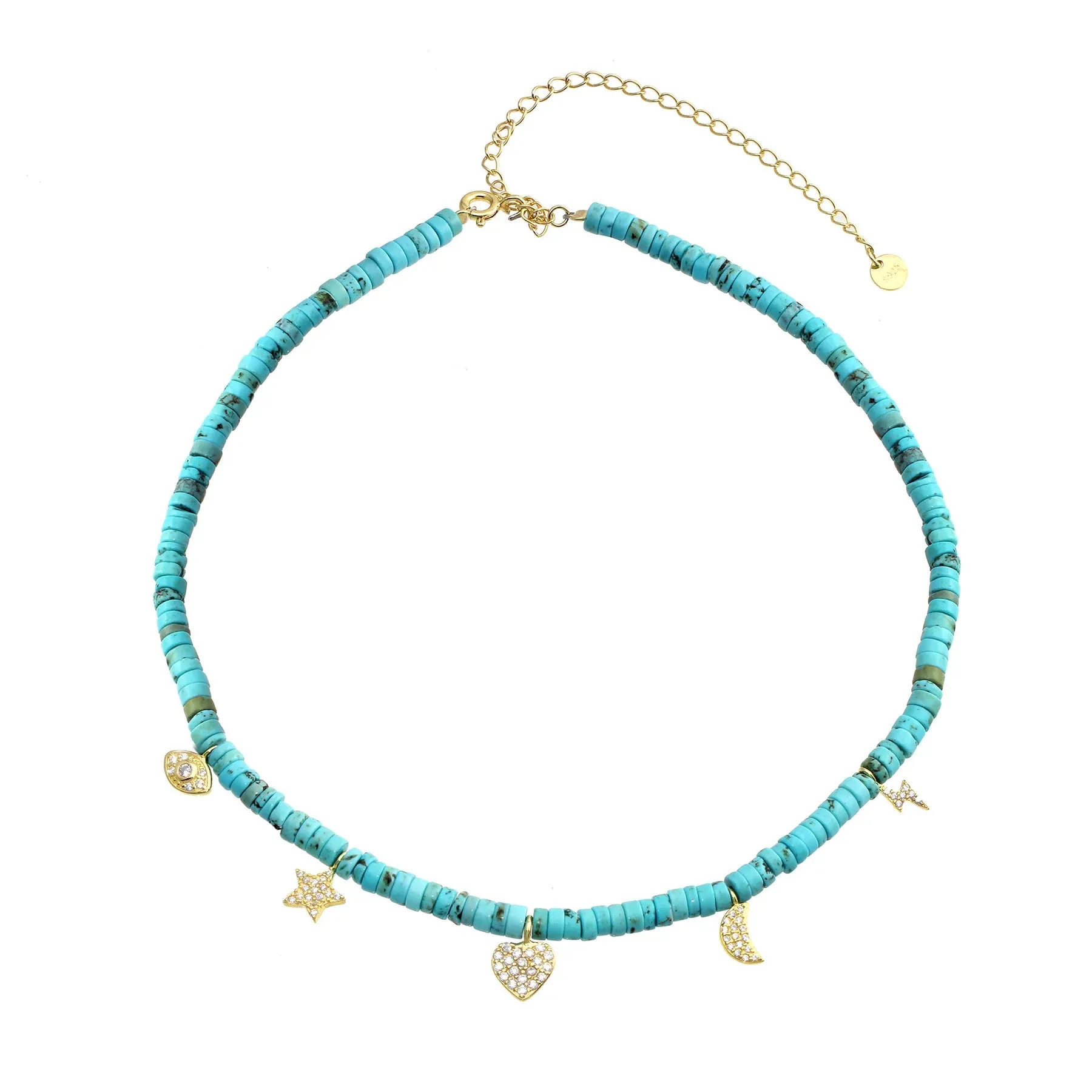 Turquoise Pukka Multi Charm Choker Necklace
