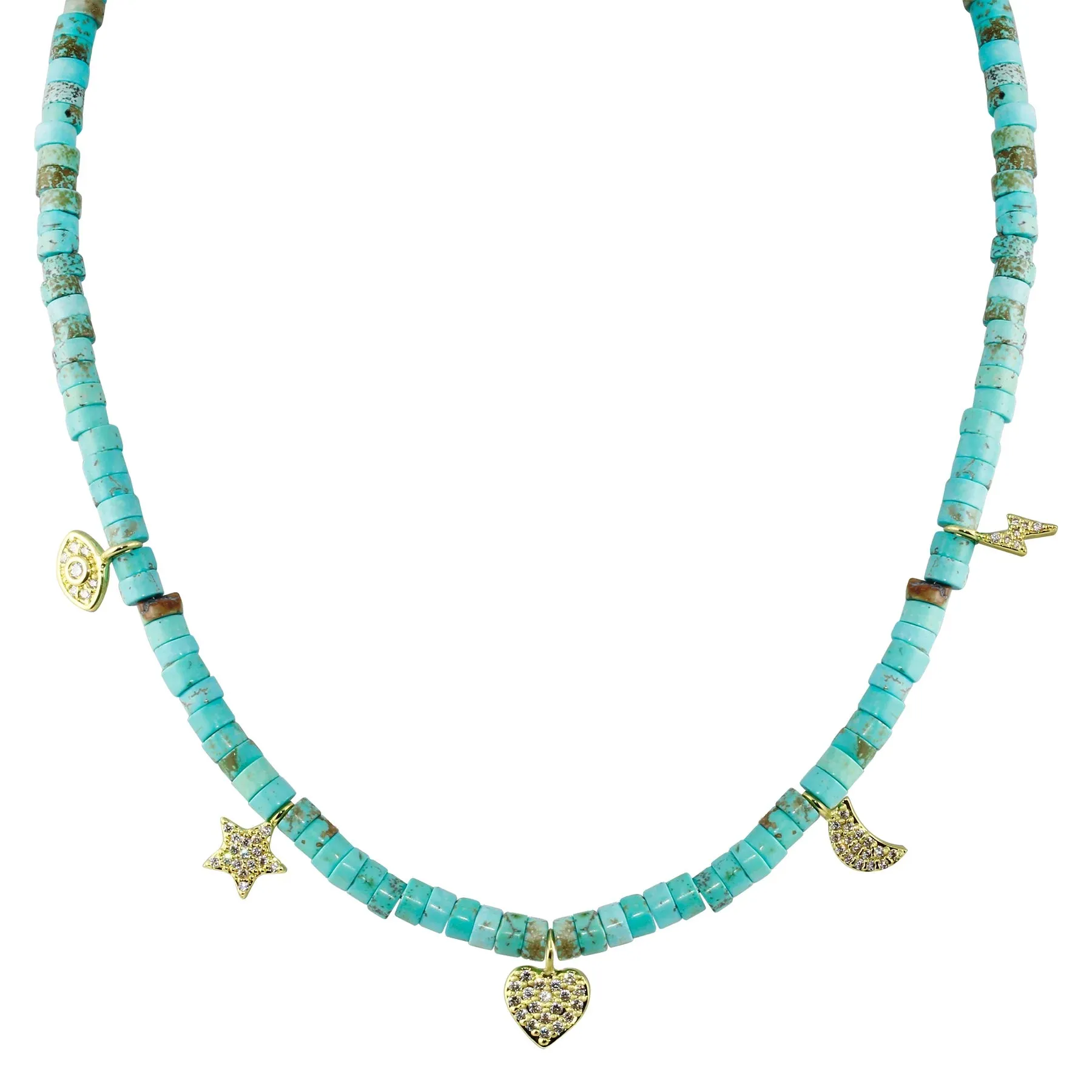 Turquoise Pukka Multi Charm Choker Necklace