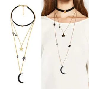 uer Black Velvet Choker Necklaces for Women Three Layers