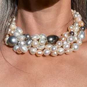 Vintage Multicolored Baroque Pearl Torsade Necklace