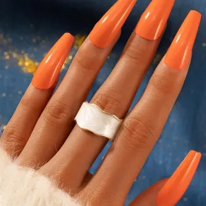 Vintage White Enamel Geometric Adjustable Ring