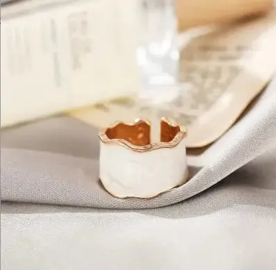 Vintage White Enamel Geometric Adjustable Ring