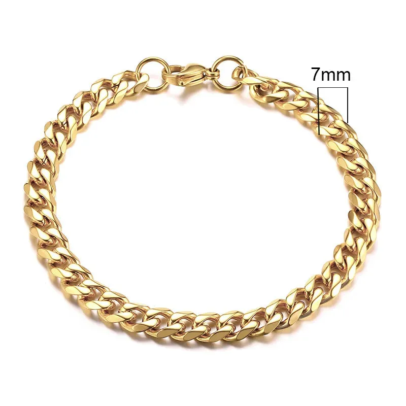 Vnox Basic 3/5/7/9/11mm Wide Curb Cuban Link Chain Bracelets for Men Women Jewelry Anti Allergy Stainless Steel Wristband Gifts