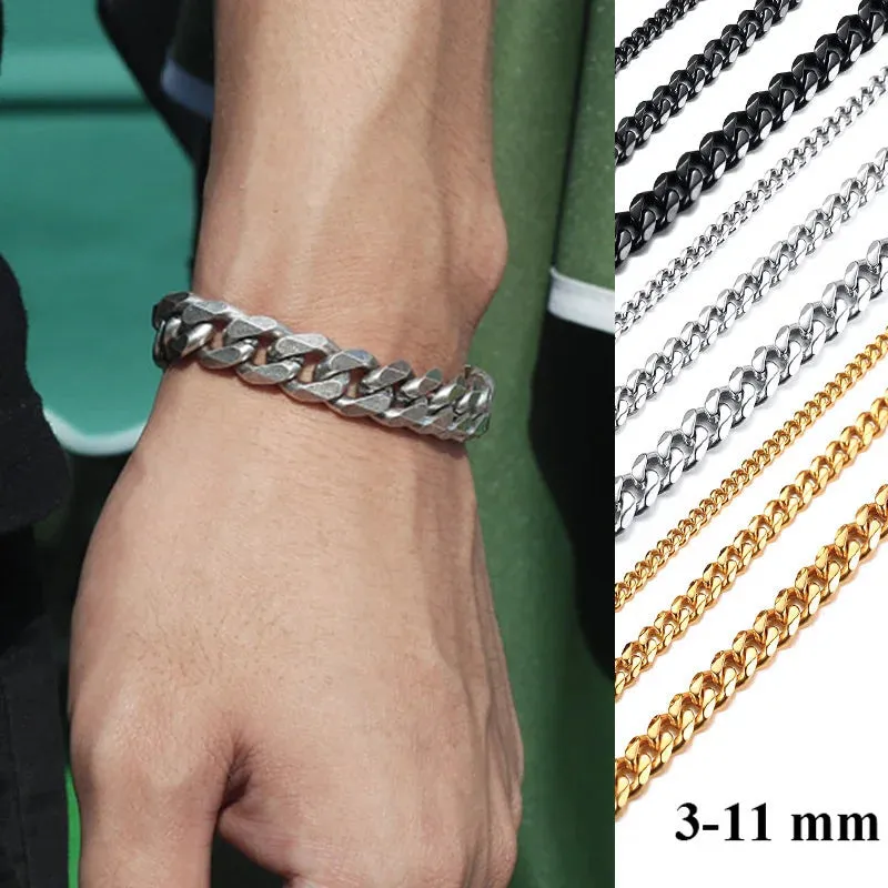 Vnox Basic 3/5/7/9/11mm Wide Curb Cuban Link Chain Bracelets for Men Women Jewelry Anti Allergy Stainless Steel Wristband Gifts