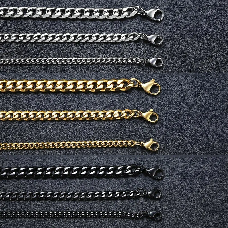 Vnox Basic 3/5/7/9/11mm Wide Curb Cuban Link Chain Bracelets for Men Women Jewelry Anti Allergy Stainless Steel Wristband Gifts