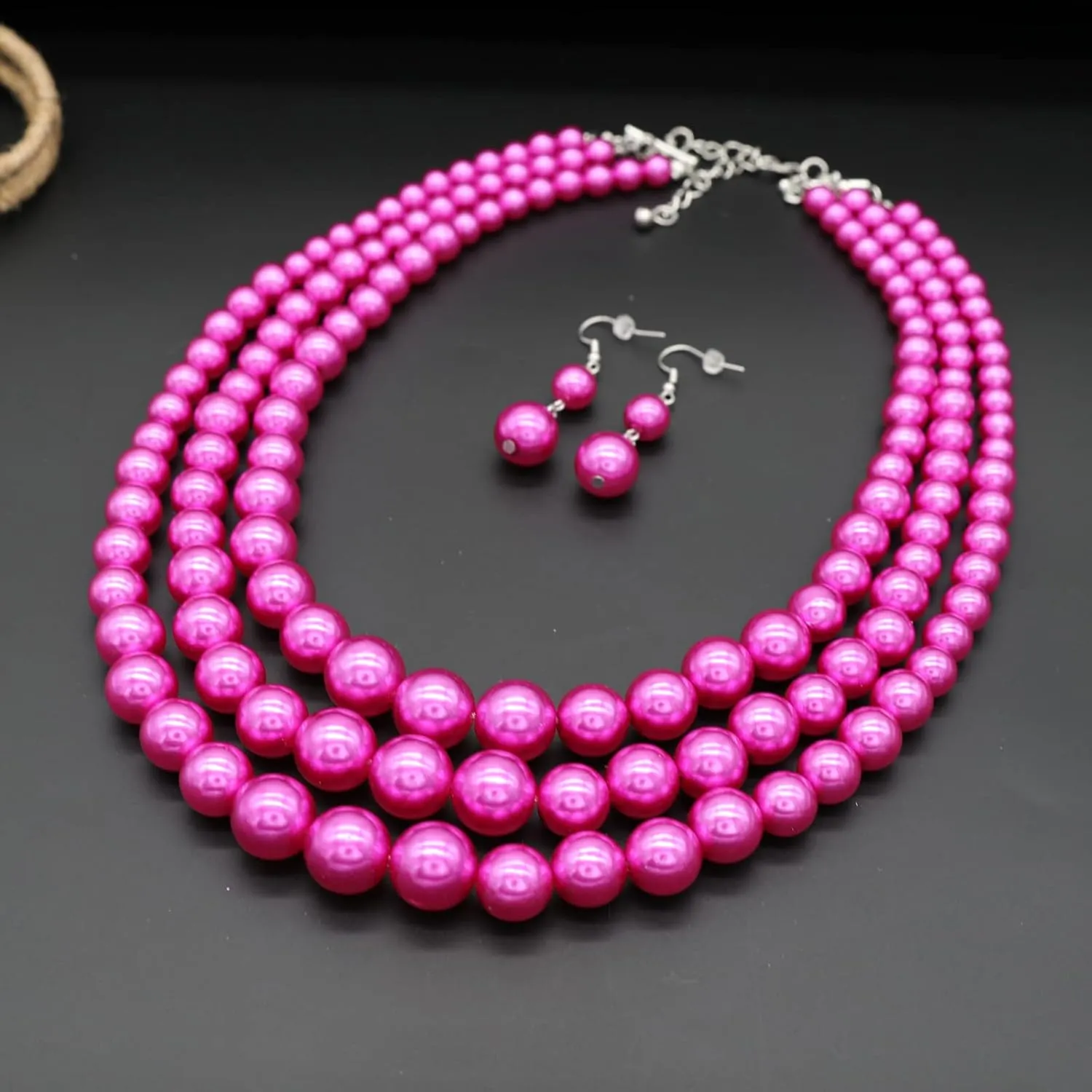 We We Three Layers Faux Pearl Necklace for Women Multi strand Pearl Necklace Earrings Set 1920s Pearl Costume Jewelry