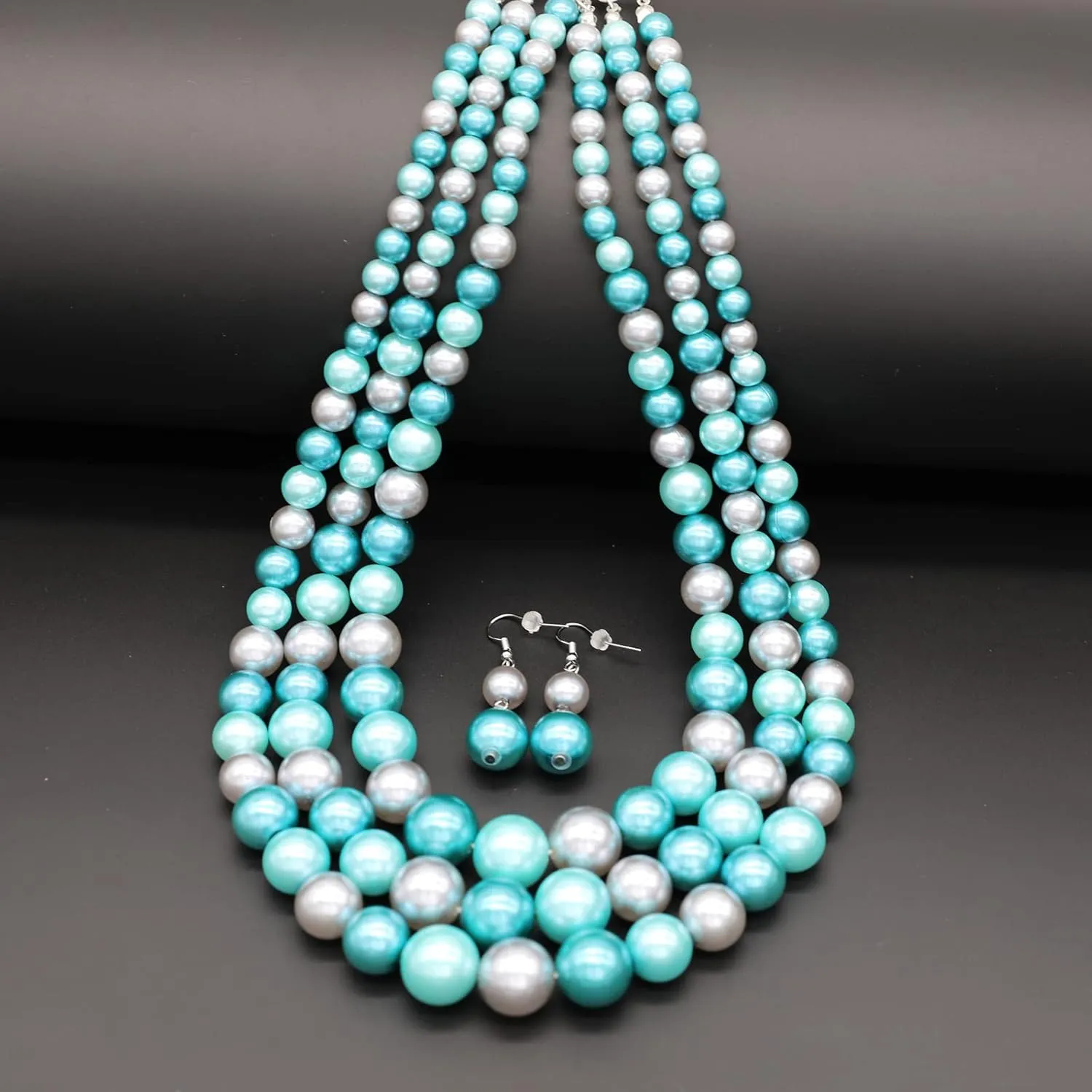 We We Three Layers Faux Pearl Necklace for Women Multi strand Pearl Necklace Earrings Set 1920s Pearl Costume Jewelry