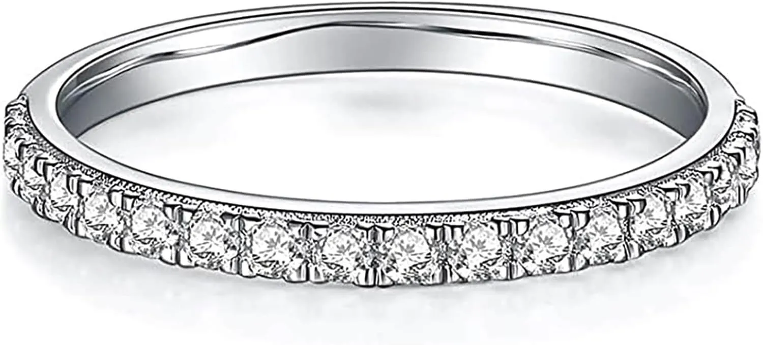 YODEWA Moissanite Wedding Band for Women Half Eternity 925 Sterling Silver 0.3ct DEF Color VVS Lab Created Moissanite Thin Real Moissanite Anniversary Engagement Bands Ring Size 4-11