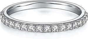 YODEWA Moissanite Wedding Band for Women Half Eternity 925 Sterling Silver 0.3ct DEF Color VVS Lab Created Moissanite Thin Real Moissanite Anniversary Engagement Bands Ring Size 4-11