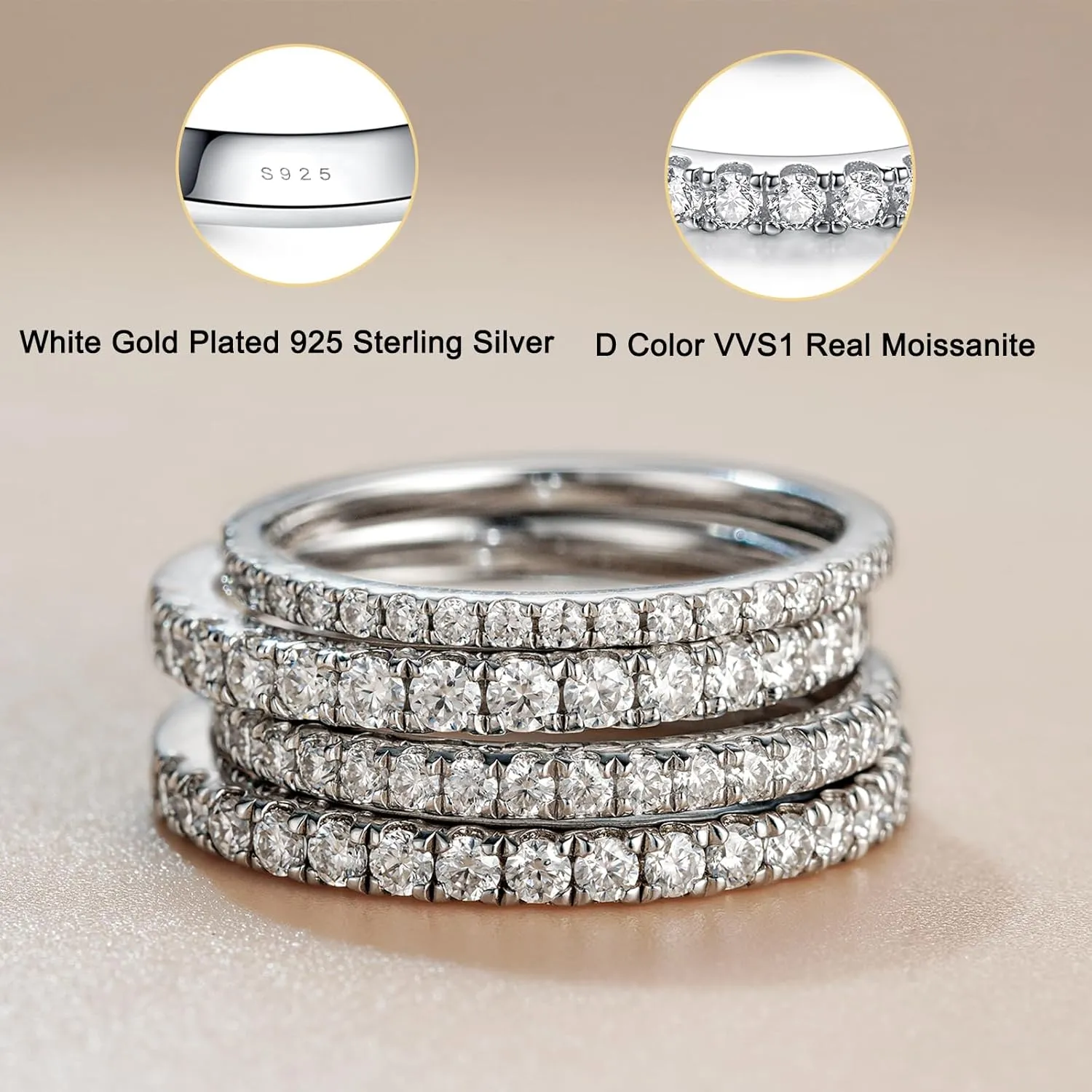 YODEWA Moissanite Wedding Band for Women Half Eternity 925 Sterling Silver 0.3ct DEF Color VVS Lab Created Moissanite Thin Real Moissanite Anniversary Engagement Bands Ring Size 4-11